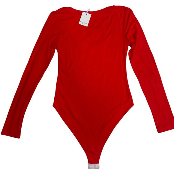 NWT MANGOPop Red Long Sleeve V-Neck Bodysuit Size S - Picture 1 of 5